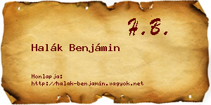 Halák Benjámin névjegykártya